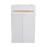 Wood Twin Size Loft Bed with Wardrobes and 2-Drawer Desk with Cabinet, White- Online Orders Only