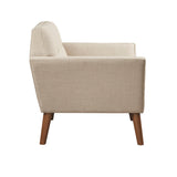 Mid-Century Modern Beige Polyester Lounge Chair with Arm Support and Button Tufting