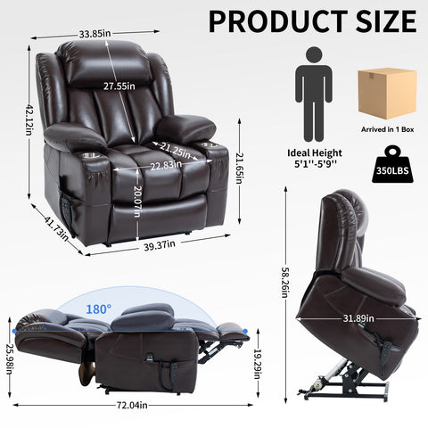 Summit Luxe Dual Motor Power Lift Recliner Chair - Brown Leatheraire with Massage, Heat, and Cup Holders by Lissie Lou