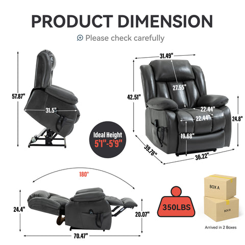Aspire Dual Motor Power Lift Recliner Chair - Grey Leatheraire with Massage and Heat by Lissie Lou