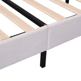 Full Size Upholstered Platform Bed with Flower Pattern Velvet Headboard- Beige- by Lissie Lou
