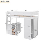 Wood Twin Size Loft Bed with Wardrobes and 2-Drawer Desk with Cabinet, White- Online Orders Only
