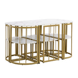 7-Piece Golden and White Compact Faux Marble Modern Dining Set for 6 with Iron Frame by Lissie Lou