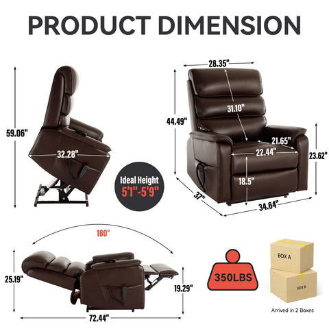Summit Dual Motor Power Lift Recliner Chair - Brown Leatheraire with Massage, Heat, and Remote by Lissie Lou