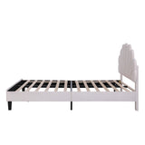 Full Size Upholstered Platform Bed with Flower Pattern Velvet Headboard- Beige- by Lissie Lou