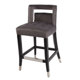 26-Inch Suede Velvet Barstools - Set of 2, Gray Upholstered Dining Chairs with Silver Nailhead Accents by Lissie Lou