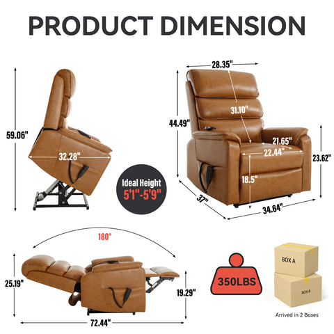 Summit Dual Motor Power Lift Recliner Chair - Brown Leatheraire with Heat, Massage, and Remote by Lissie Lou