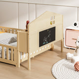 Explore Full Montessori Floor Bed - Natural Wood Design with Bookcases, Blackboard, and Guard Rails by Lissie Lou