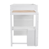 Wood Twin Size Loft Bed with Wardrobes and 2-Drawer Desk with Cabinet, White- Online Orders Only