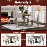 Lissie Lou 5-Piece Elegant Retro Dining Set - Round Table with Curved Trestle Legs & 4 Taupe Upholstered Chairs