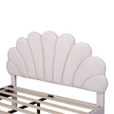 Full Size Upholstered Platform Bed with Flower Pattern Velvet Headboard- Beige- by Lissie Lou