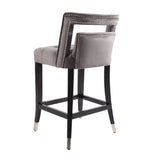 26-Inch Suede Velvet Barstools - Set of 2, Gray Upholstered Dining Chairs with Silver Nailhead Accents by Lissie Lou