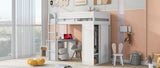 Wood Twin Size Loft Bed with Wardrobes and 2-Drawer Desk with Cabinet, White- Online Orders Only