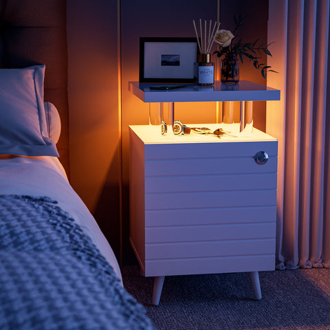 LED Nightstand with Multifunctional Light Strips, White, by Lissie Lou