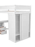 Wood Twin Size Loft Bed with Wardrobes and 2-Drawer Desk with Cabinet, White- Online Orders Only