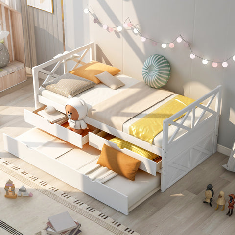 Summit Twin Daybed with Trundle and Drawers - White Wood by Lissie Lou