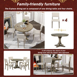 Lissie Lou 5-Piece Elegant Retro Dining Set - Round Table with Curved Trestle Legs & 4 Taupe Upholstered Chairs