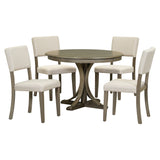 Lissie Lou 5-Piece Elegant Retro Dining Set - Round Table with Curved Trestle Legs & 4 Taupe Upholstered Chairs
