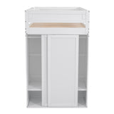 Wood Twin Size Loft Bed with Wardrobes and 2-Drawer Desk with Cabinet, White- Online Orders Only