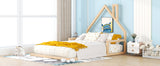 Full Size Wood Floor Bed with House-shaped Headboard, Natural