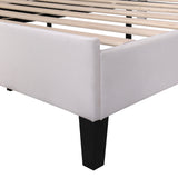 Full Size Upholstered Platform Bed with Flower Pattern Velvet Headboard- Beige- by Lissie Lou