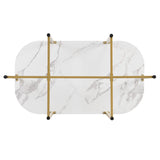 7-Piece Golden and White Compact Faux Marble Modern Dining Set for 6 with Iron Frame by Lissie Lou
