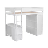 Wood Twin Size Loft Bed with Wardrobes and 2-Drawer Desk with Cabinet, White- Online Orders Only