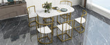 7-Piece Golden and White Compact Faux Marble Modern Dining Set for 6 with Iron Frame by Lissie Lou