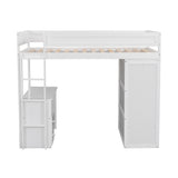 Wood Twin Size Loft Bed with Wardrobes and 2-Drawer Desk with Cabinet, White- Online Orders Only