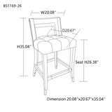 26-Inch Suede Velvet Barstools - Set of 2, Gray Upholstered Dining Chairs with Silver Nailhead Accents by Lissie Lou