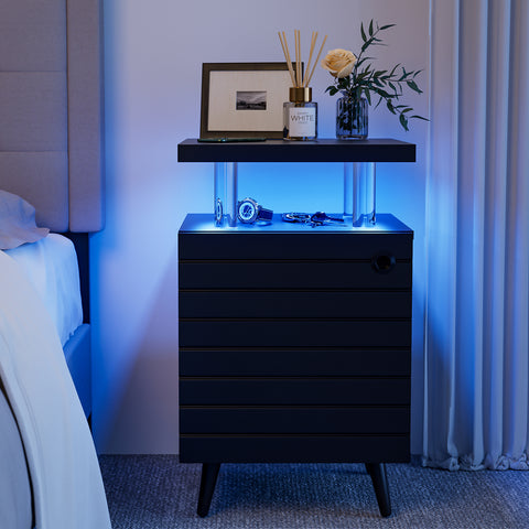Lissie Lou LED Bedside Table with Drawers - Black
