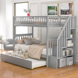 Versatile Twin over Twin Bunk Bed with Trundle and Storage in Sophisticated Gray