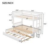 Twin over Twin/Double Pull-out Bunk Bed with Trundle, White