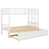 Twin over Twin/Double Pull-out Bunk Bed with Trundle, White