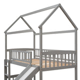 Twin Loft Bed with Slide, House Bed with Slide- Gray