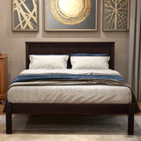Twin Platform Bed Frame with Headboard, Wood Slat Support- Espresso