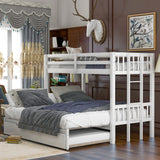 Twin over Twin/Double Pull-out Bunk Bed with Trundle, White
