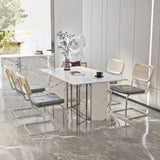 Set of 4 Grey Leather-Feel Rattan Dining Chairs with High-Density Cushioning by Lissie Lou