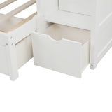 Twin over Twin/Full Bunk Bed, Convertible Bottom Bed, Storage Shelves and Drawers, White