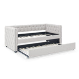 Twin Daybed with Twin Trundle Upholstered Tufted Sofa Bed, with Button and Copper Nail on Square Arms, Beige（85“x42.5”x31.5“)