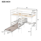 Convertible Loft Bed with L-Shape Desk, Twin Bunk Bed with Shelves and Ladder, White