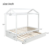 Twin House Bed with Trundle- White