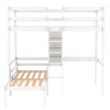 Convertible Loft Bed with L-Shape Desk, Twin Bunk Bed with Shelves and Ladder, White