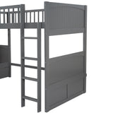 Twin Size Bunk Bed with a Loft Bed attached, with Two Drawers, Gray