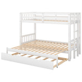 Twin over Twin/Double Pull-out Bunk Bed with Trundle, White
