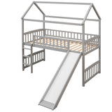Twin Loft Bed with Slide, House Bed with Slide- Gray
