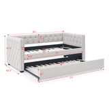 Twin Daybed with Twin Trundle Upholstered Tufted Sofa Bed, with Button and Copper Nail on Square Arms, Beige（85“x42.5”x31.5“)