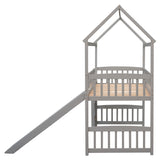 Twin Loft Bed with Slide, House Bed with Slide- Gray