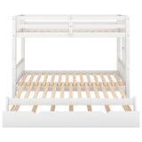 Twin over Twin/Double Pull-out Bunk Bed with Trundle, White