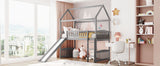 Twin Loft Bed with Slide, House Bed with Slide- Gray